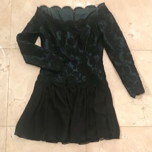 Evening Dress: Dark Green with Black Lace overlay